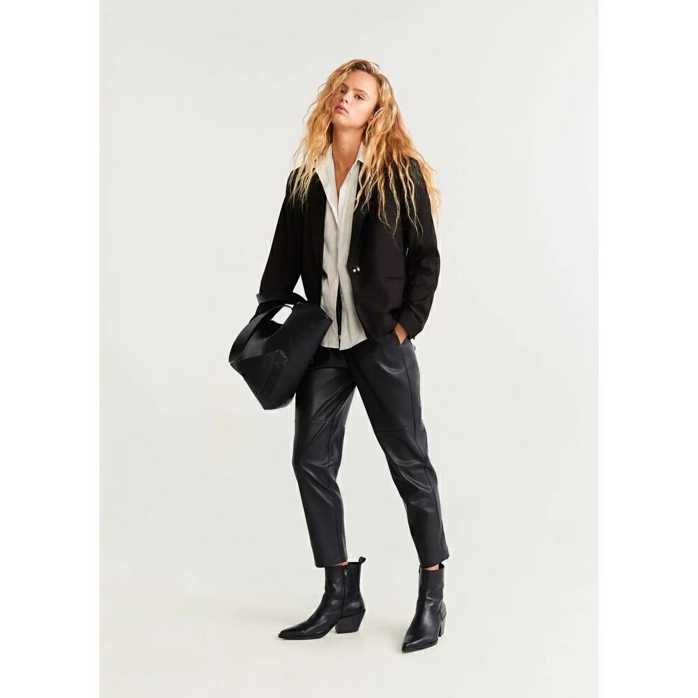 Mango Elastic Waist Faux Leather Pants New Black - Picture 5 of 5